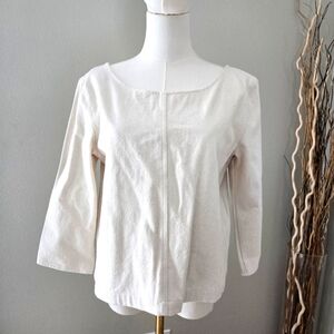 Tribe Alive Upcycled Denim Back Zipper Boxy Cream Top Size M